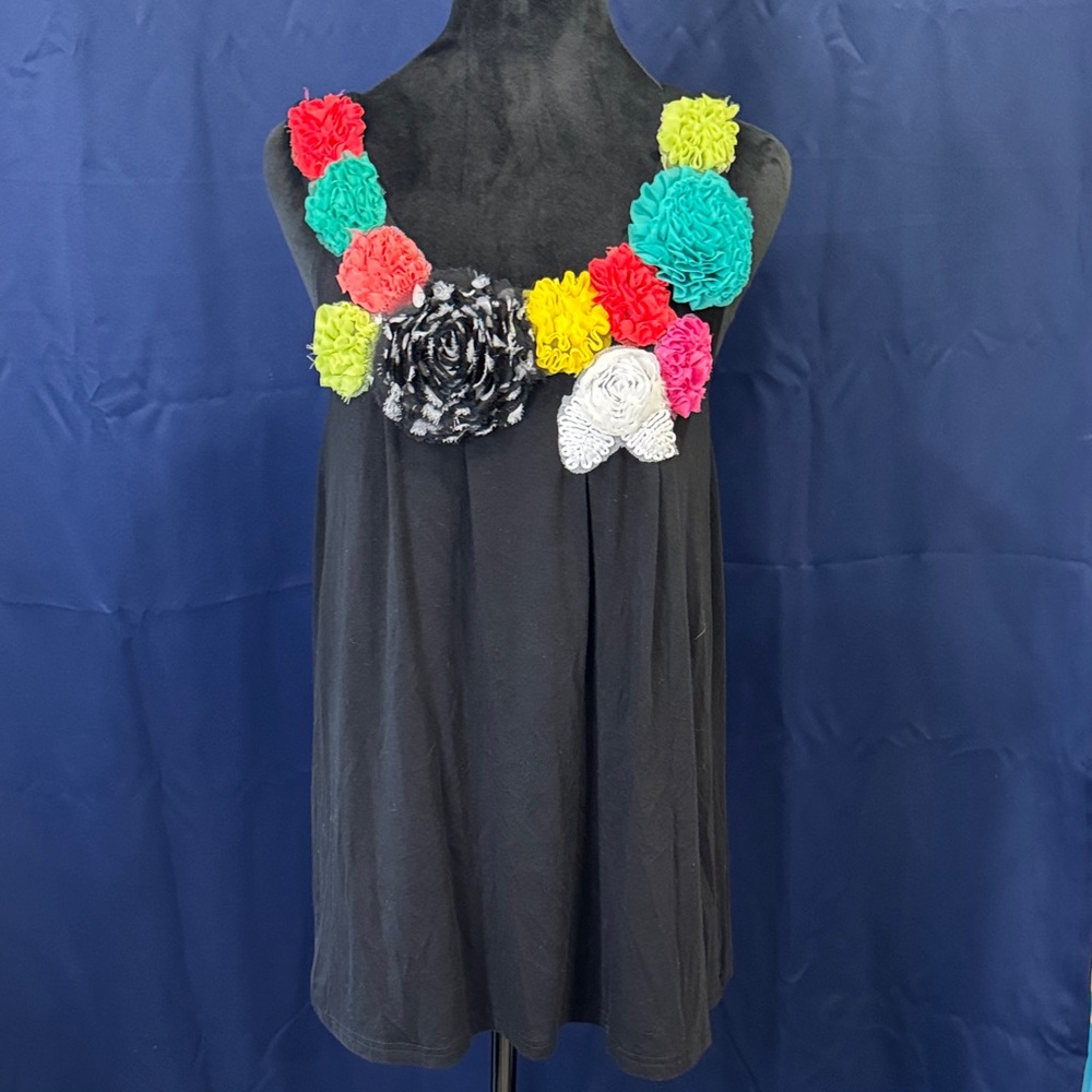 Floral Embellished Black Tank Top